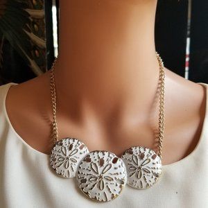 White and Gold Sand Dollar Tropical Necklace 16"